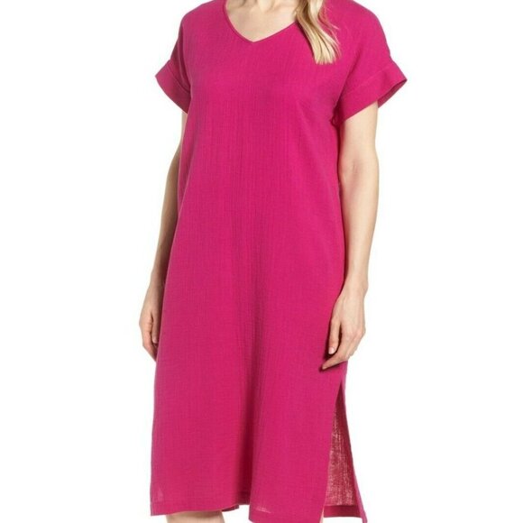 Eileen Fisher Cerise Organic Cotton Gauze Midi Dress - Picture 1 of 3